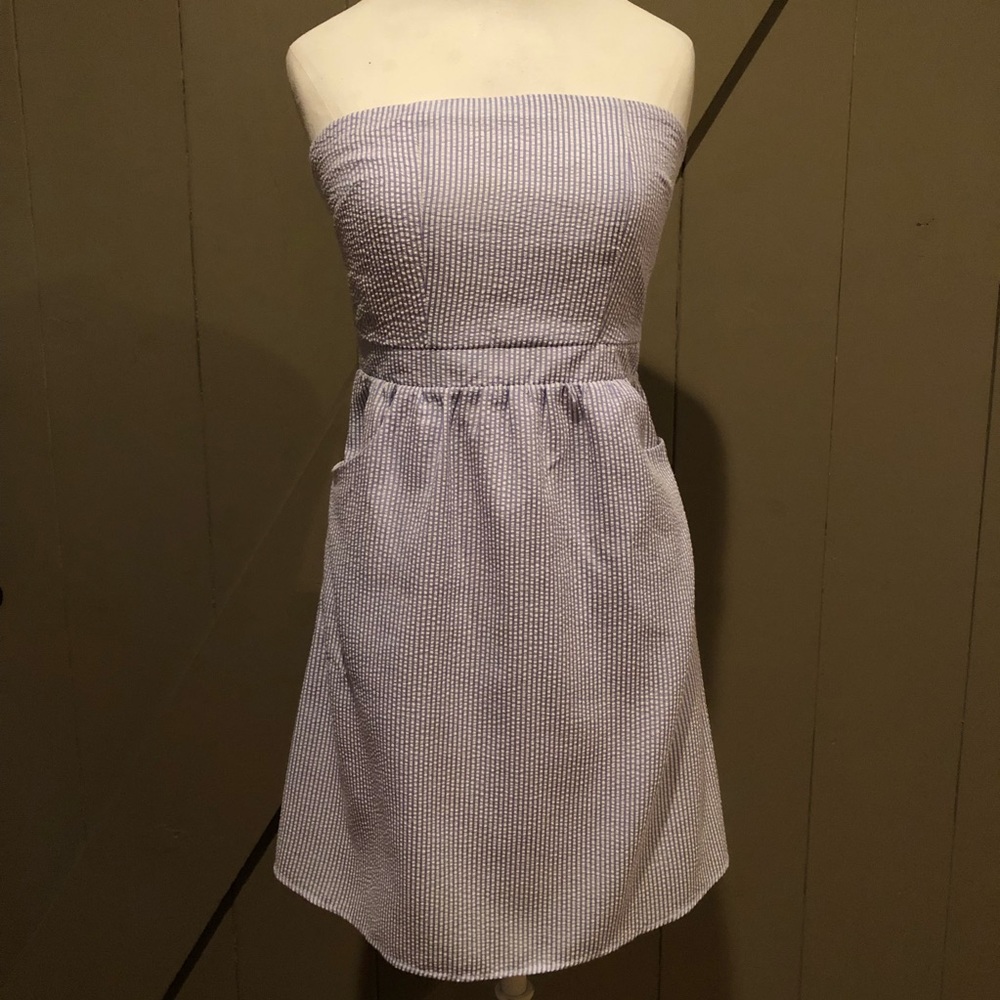 Strapless seersucker dress